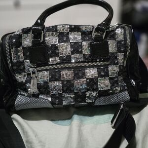 Sequin Checkered Handbag - Black and Silver